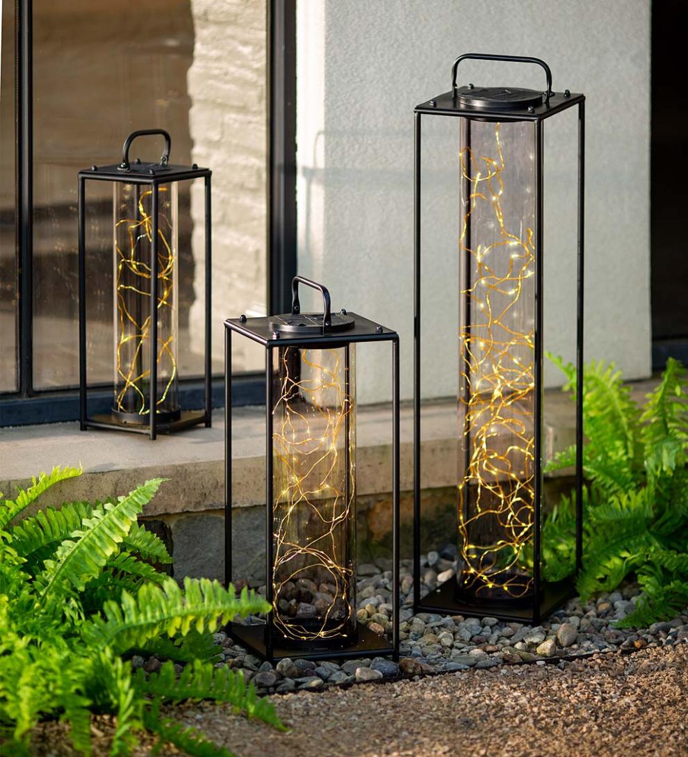 Plow & Hearth Deck & Patio Accents Outdoor Living Glass Firefly Solar Lantern With String Lights