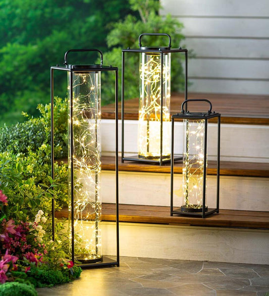 Plow & Hearth Deck & Patio Accents Outdoor Living Glass Firefly Solar Lantern With String Lights
