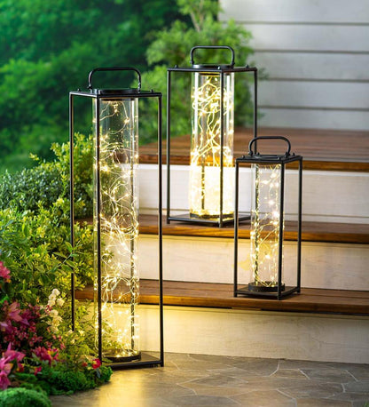 Plow & Hearth Deck & Patio Accents Outdoor Living Glass Firefly Solar Lantern With String Lights