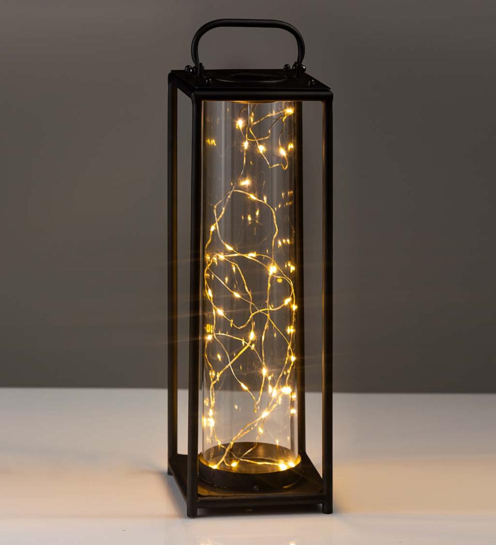 Plow & Hearth Deck & Patio Accents Outdoor Living Glass Firefly Solar Lantern With String Lights