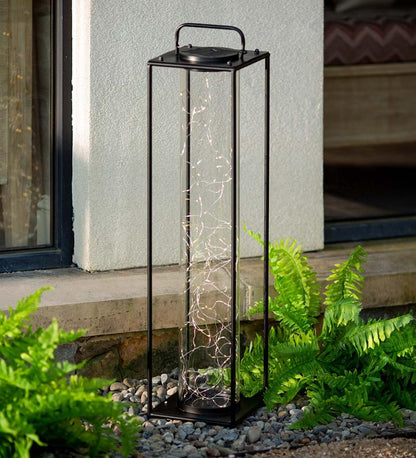 Plow & Hearth Deck & Patio Accents Outdoor Living Glass Firefly Solar Lantern With String Lights