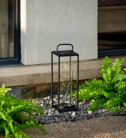Plow & Hearth Deck & Patio Accents Outdoor Living Glass Firefly Solar Lantern With String Lights