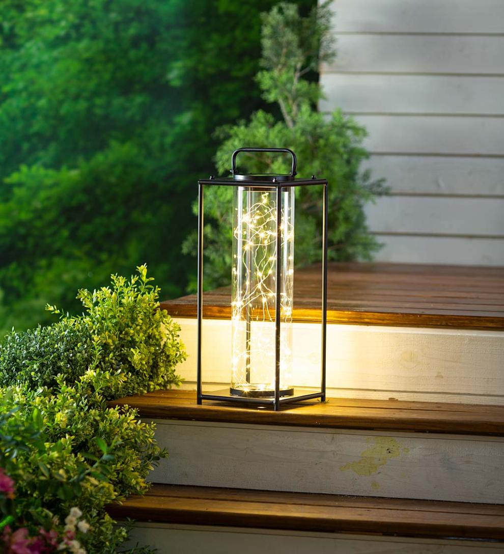 Plow & Hearth Deck & Patio Accents Outdoor Living Glass Firefly Solar Lantern With String Lights