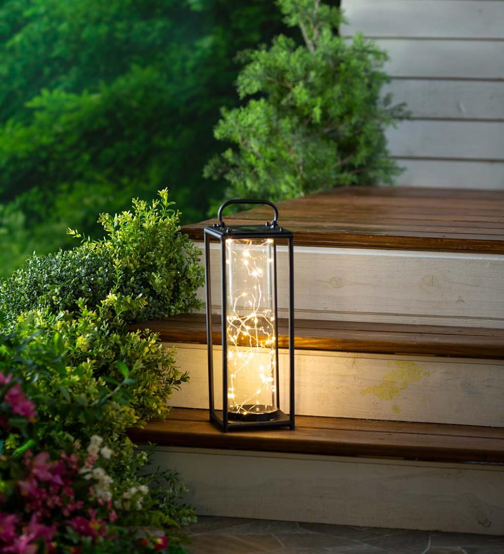 Plow & Hearth Deck & Patio Accents Outdoor Living Glass Firefly Solar Lantern With String Lights