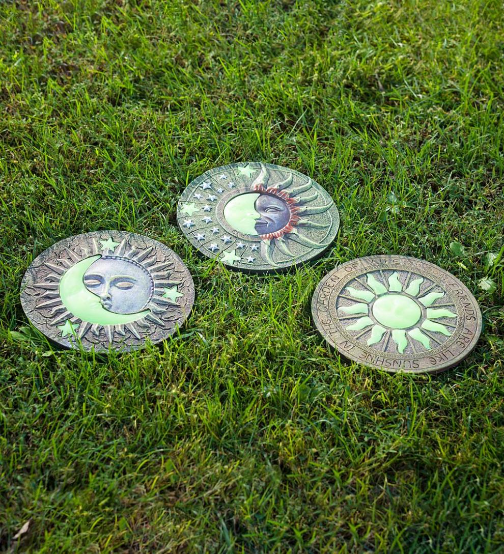 Plow & Hearth Deck & Patio Accents Outdoor Living Glow-In-The-Dark Celestial Stepping Stones