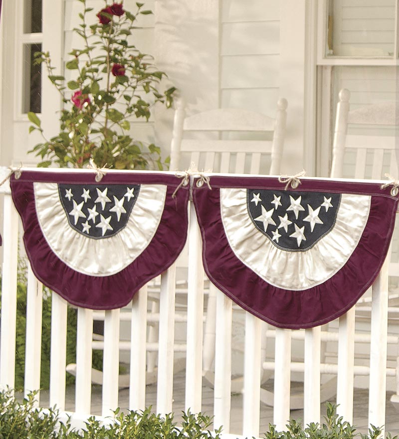 Plow & Hearth Deck & Patio Accents Outdoor Living Half-Round Cotton Duck Patriotic Vintage Bunting With Embroidery