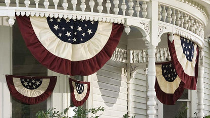 Plow & Hearth Deck & Patio Accents Outdoor Living Half-Round Cotton Duck Patriotic Vintage Bunting With Embroidery
