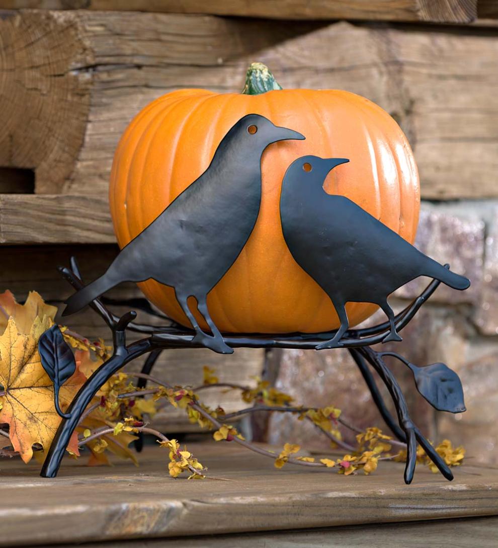 Plow & Hearth Deck & Patio Accents Outdoor Living Halloween Pumpkin Holder With Ravens On Branch