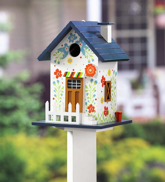 Plow & Hearth Deck & Patio Accents Outdoor Living Hand-Painted Blooming Birdhouse With Floral Design