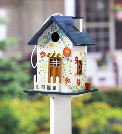 Plow & Hearth Deck & Patio Accents Outdoor Living Hand-Painted Blooming Birdhouse With Floral Design