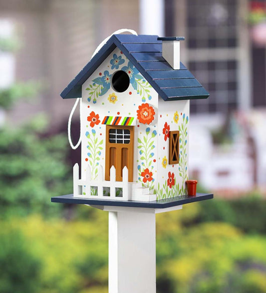 Plow & Hearth Deck & Patio Accents Outdoor Living Hand-Painted Blooming Birdhouse With Floral Design
