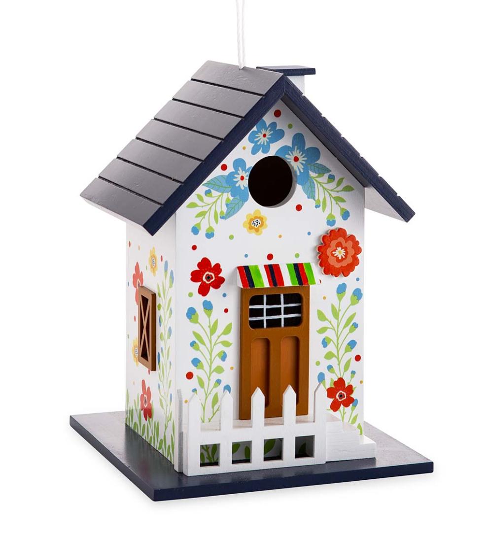 Plow & Hearth Deck & Patio Accents Outdoor Living Hand-Painted Blooming Birdhouse With Floral Design