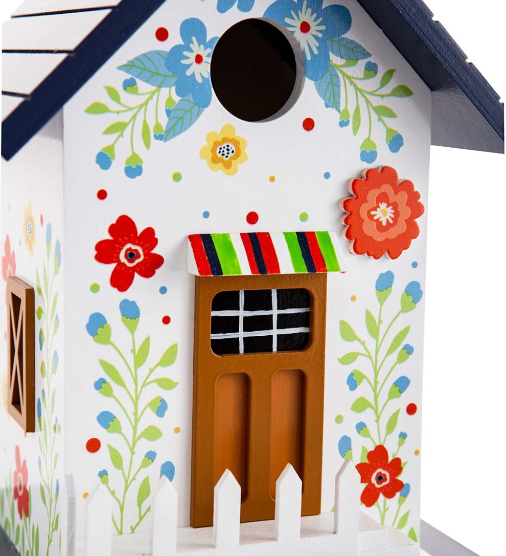 Plow & Hearth Deck & Patio Accents Outdoor Living Hand-Painted Blooming Birdhouse With Floral Design