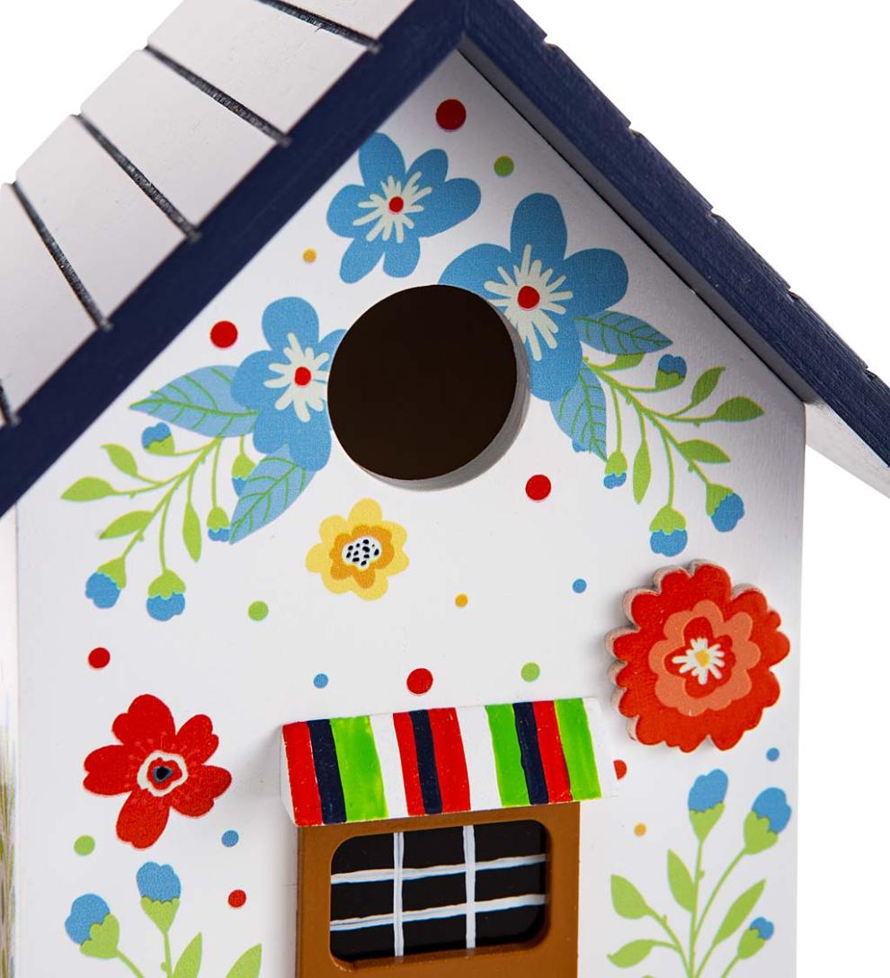 Plow & Hearth Deck & Patio Accents Outdoor Living Hand-Painted Blooming Birdhouse With Floral Design
