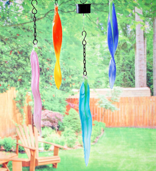 Plow & Hearth Deck & Patio Accents Outdoor Living Handcrafted Abstract Hanging Art Glass Ribbon Ornaments, Set Of 4