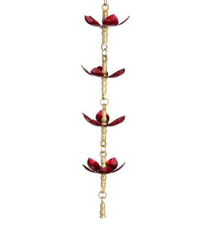 Plow & Hearth Deck & Patio Accents Outdoor Living Handcrafted Steel And Aluminum Flower Rain Chain In Brass And Metallic Red Colors