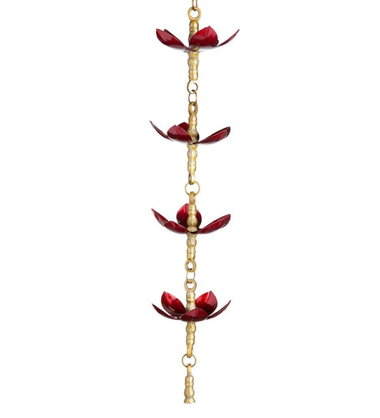 Plow & Hearth Deck & Patio Accents Outdoor Living Handcrafted Steel And Aluminum Flower Rain Chain In Brass And Metallic Red Colors
