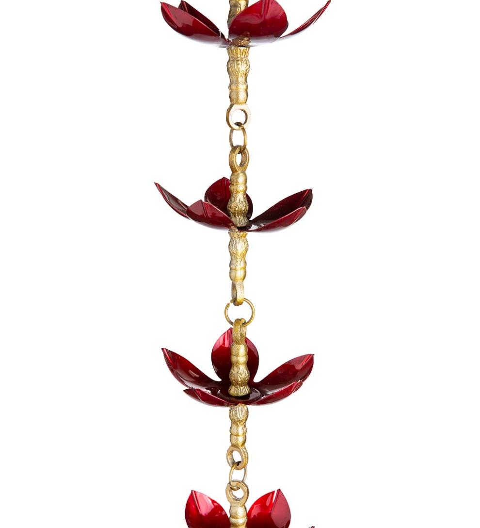 Plow & Hearth Deck & Patio Accents Outdoor Living Handcrafted Steel And Aluminum Flower Rain Chain In Brass And Metallic Red Colors