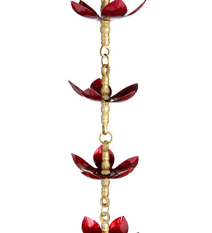 Plow & Hearth Deck & Patio Accents Outdoor Living Handcrafted Steel And Aluminum Flower Rain Chain In Brass And Metallic Red Colors