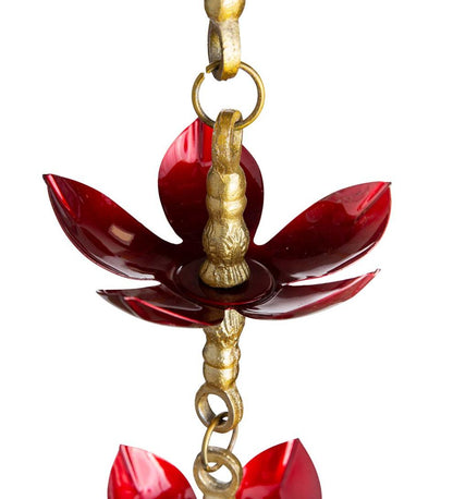 Plow & Hearth Deck & Patio Accents Outdoor Living Handcrafted Steel And Aluminum Flower Rain Chain In Brass And Metallic Red Colors