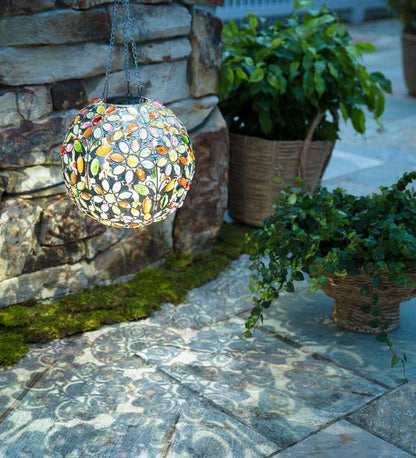 Plow & Hearth Deck & Patio Accents Outdoor Living Hanging Solar Multi Butterfly Jewel Ball - Multi