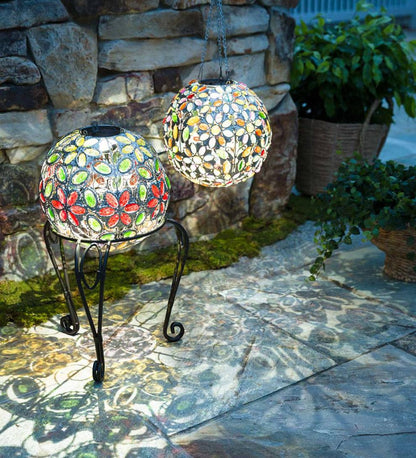 Plow & Hearth Deck & Patio Accents Outdoor Living Hanging Solar Multi Butterfly Jewel Ball - Multi