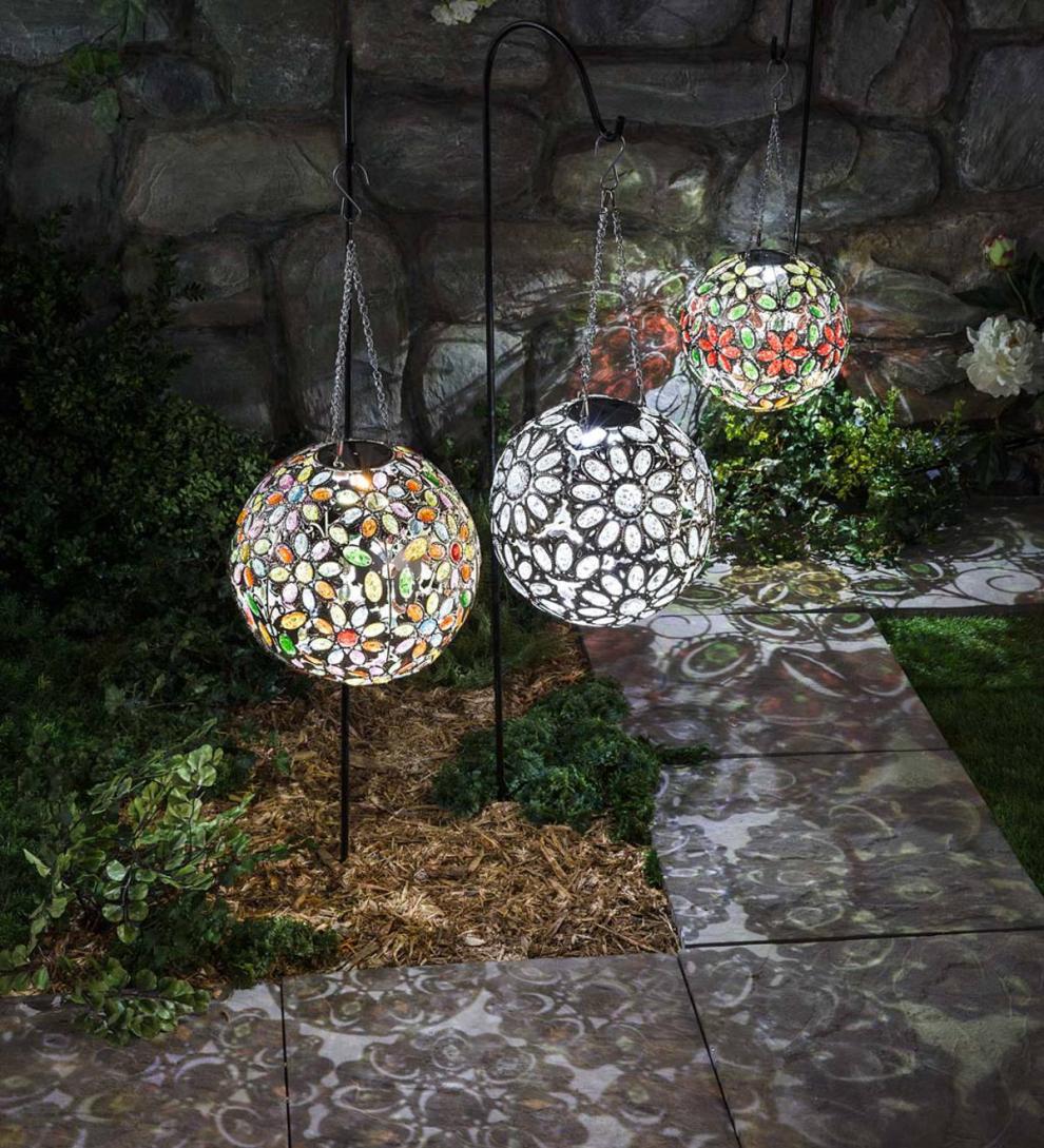 Plow & Hearth Deck & Patio Accents Outdoor Living Hanging Solar Multi Butterfly Jewel Ball - Multi