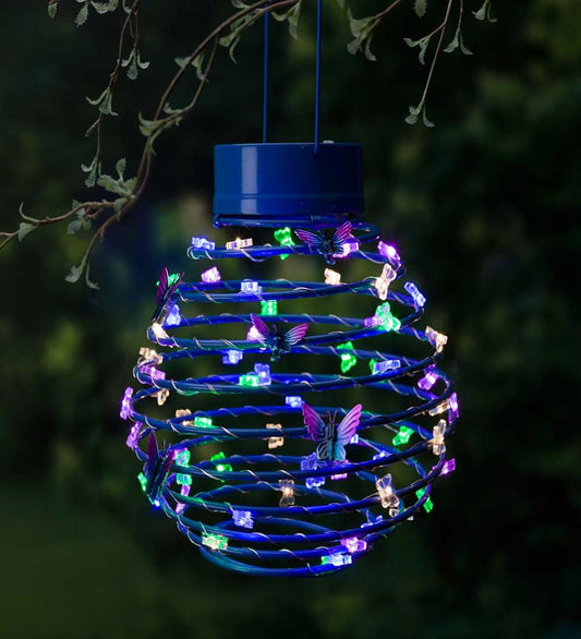 Plow & Hearth Deck & Patio Accents Outdoor Living Hanging Spring-Coil Solar Lantern With Butterfly Leds