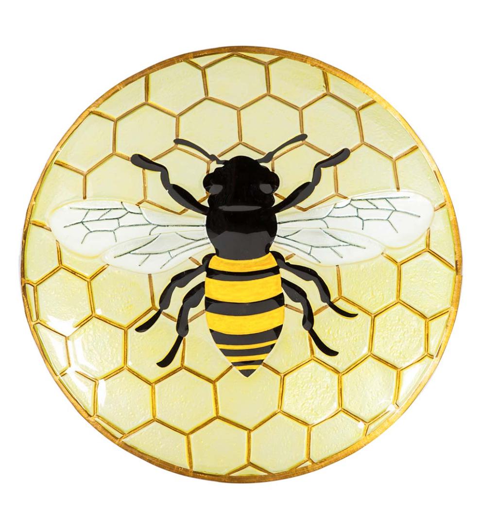 Plow & Hearth Deck & Patio Accents Outdoor Living Happy Honey Bee Glass Birdbath Basin