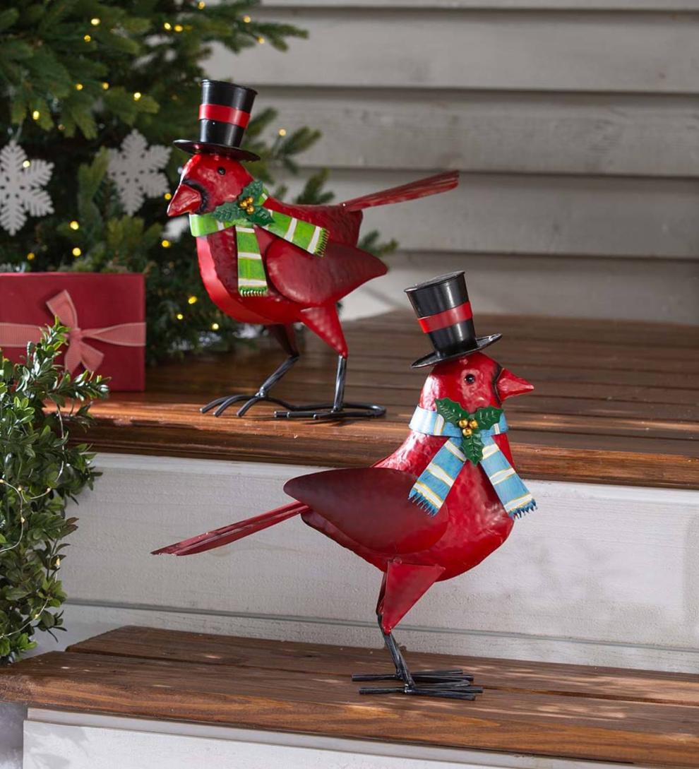 Plow & Hearth Deck & Patio Accents Outdoor Living Holiday Cardinal Metal Garden Statues, Set Of 2