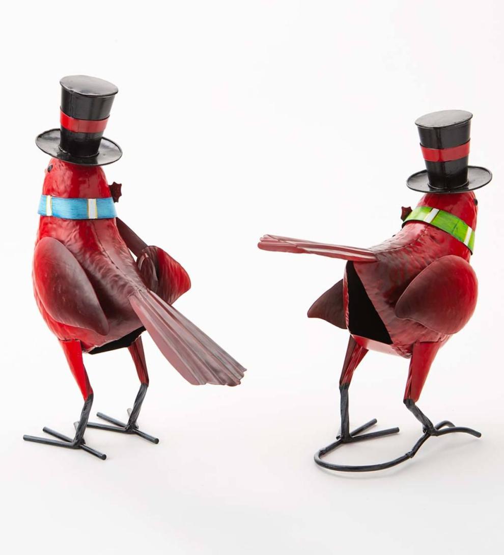 Plow & Hearth Deck & Patio Accents Outdoor Living Holiday Cardinal Metal Garden Statues, Set Of 2