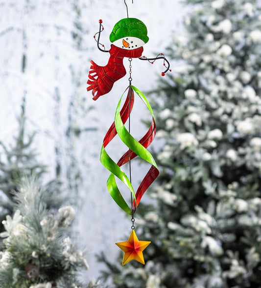 Plow & Hearth Deck & Patio Accents Outdoor Living Holiday Snowman Twirler With Green Hat