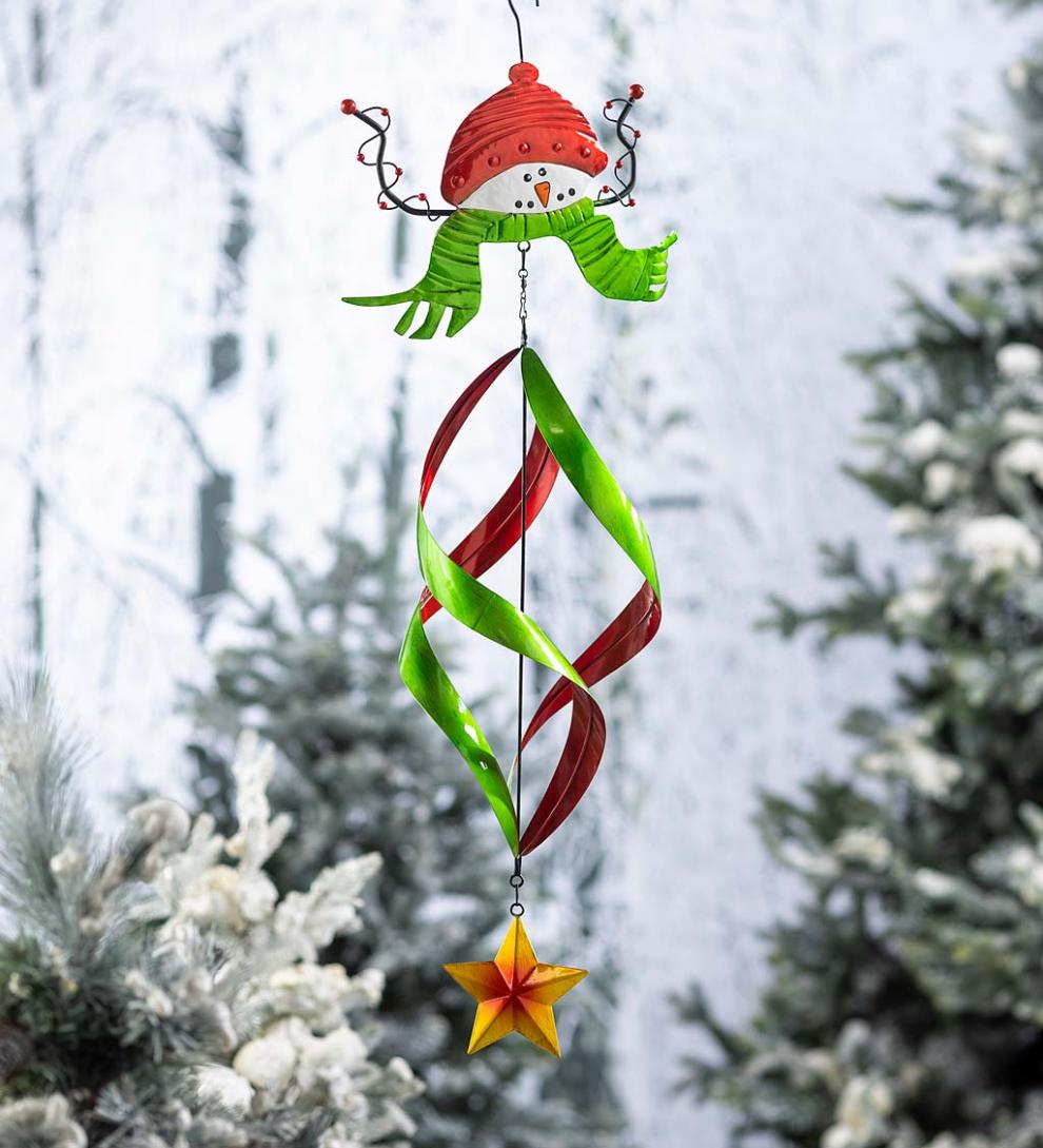 Plow & Hearth Deck & Patio Accents Outdoor Living Holiday Snowman Twirler With Red Hat