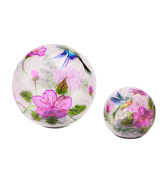 Plow & Hearth Deck & Patio Accents Outdoor Living Hummingbird Crackle Glass Solar Globes, Set Of 2