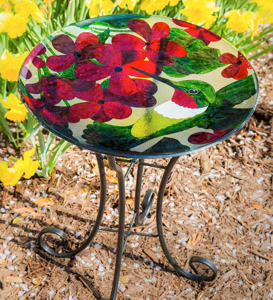 Plow & Hearth Deck & Patio Accents Outdoor Living Hummingbird Glass Birdbath With Stand