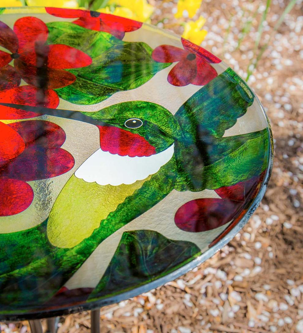 Plow & Hearth Deck & Patio Accents Outdoor Living Hummingbird Glass Birdbath With Stand