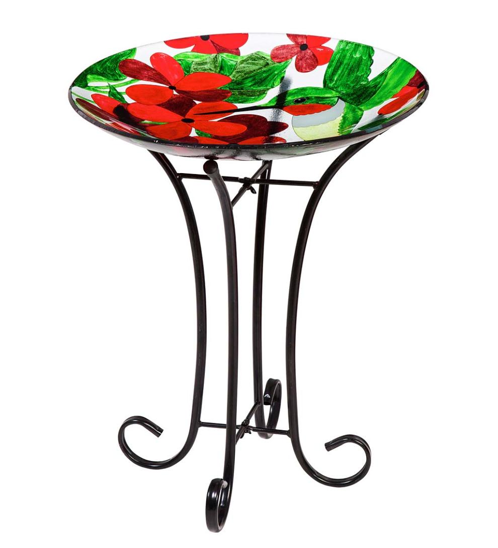 Plow & Hearth Deck & Patio Accents Outdoor Living Hummingbird Glass Birdbath With Stand