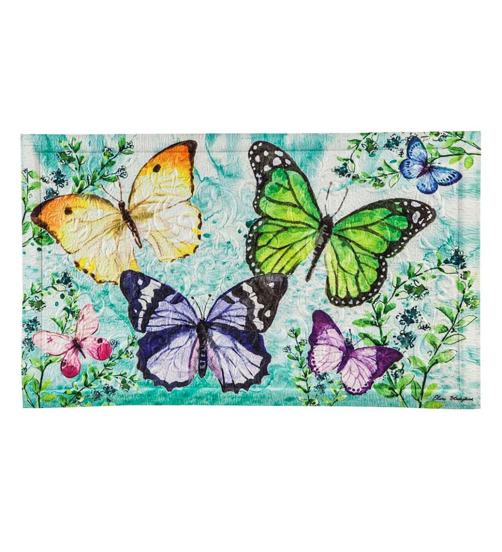 Plow & Hearth Deck & Patio Accents Outdoor Living Indoor/Outdoor Embossed Butterfly Friends Floor Mat