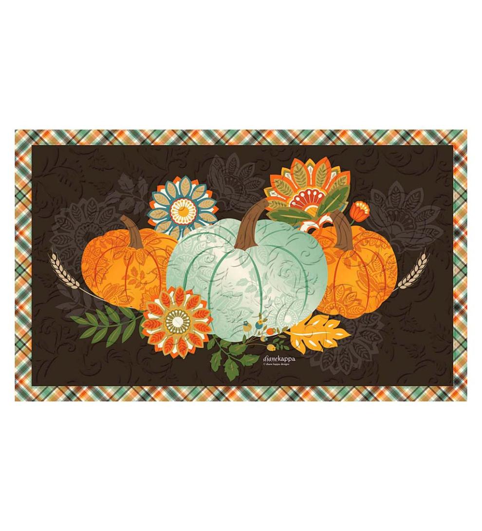 Plow & Hearth Deck & Patio Accents Outdoor Living Indoor/Outdoor Harvest Pumpkins With Plaid Border Embossed Floor Mat