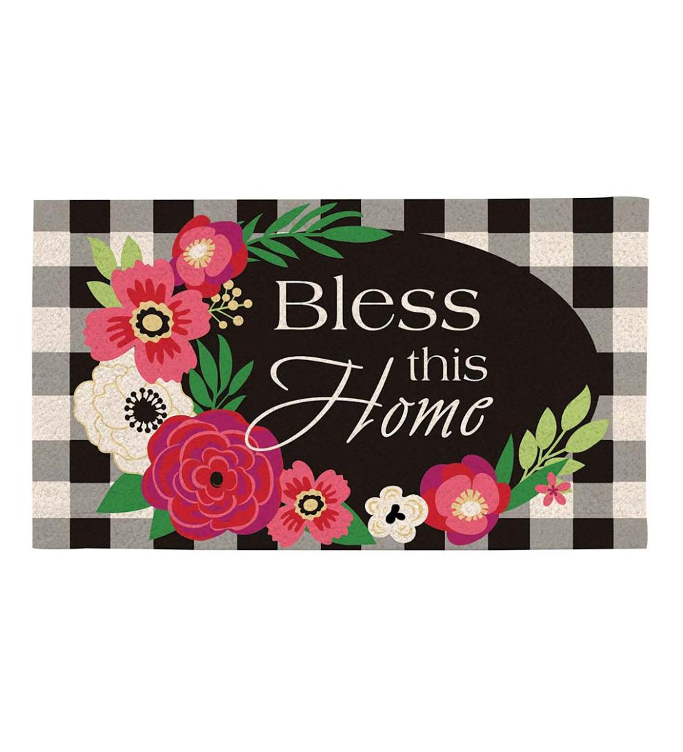 Plow & Hearth Deck & Patio Accents Outdoor Living Indoor/Outdoor Plaid Bless This Home Coir Fiber Mat