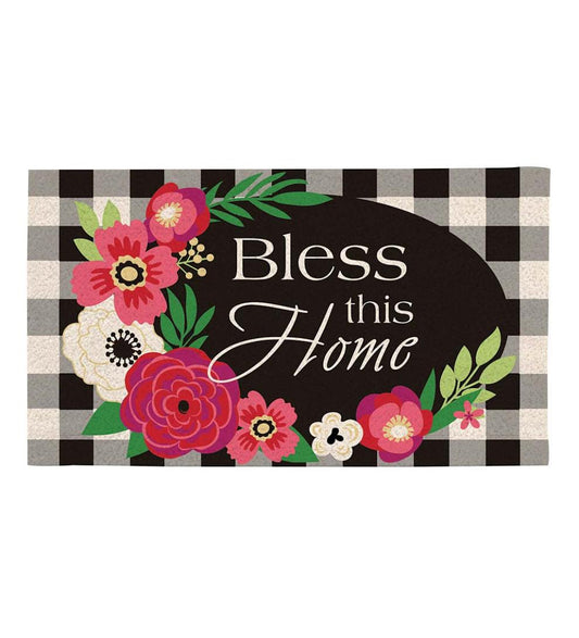 Plow & Hearth Deck & Patio Accents Outdoor Living Indoor/Outdoor Plaid Bless This Home Coir Fiber Mat