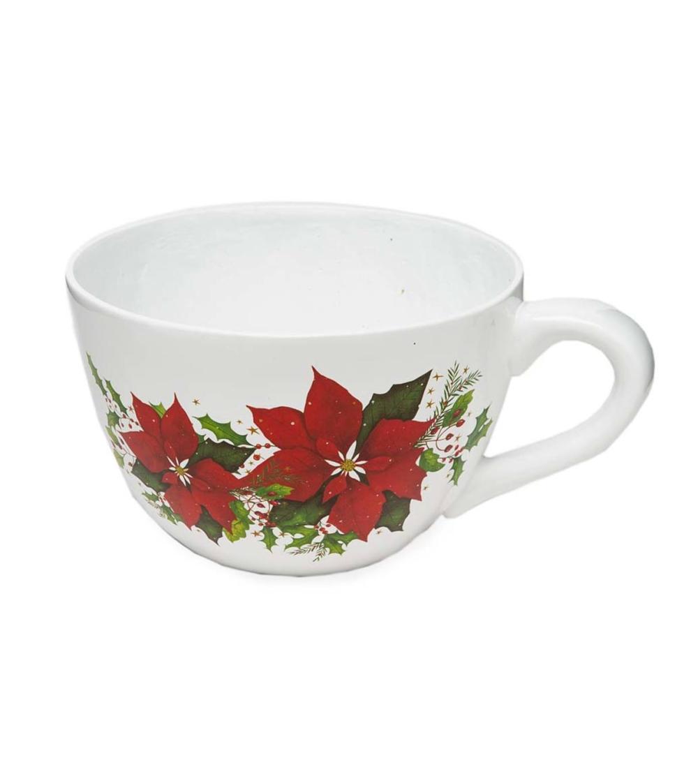Plow & Hearth Deck & Patio Accents Outdoor Living Indoor/Outdoor Poinsettia Teacup Planter With Saucer