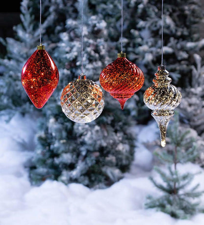 Plow & Hearth Deck & Patio Accents Outdoor Living Indoor/Outdoor Shatterproof Holiday Lighted Hanging Ornament - Finial, Red