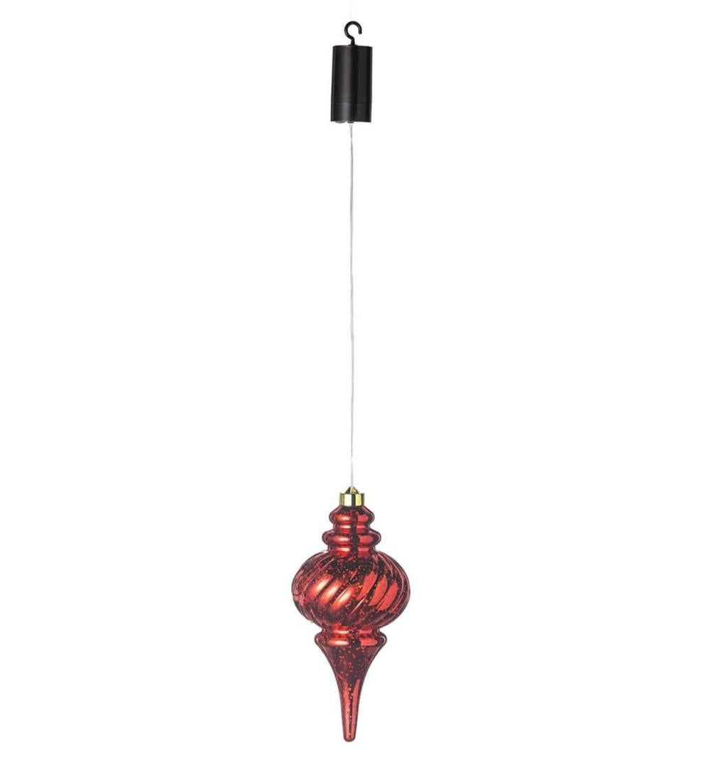 Plow & Hearth Deck & Patio Accents Outdoor Living Indoor/Outdoor Shatterproof Holiday Lighted Hanging Ornament - Finial, Red
