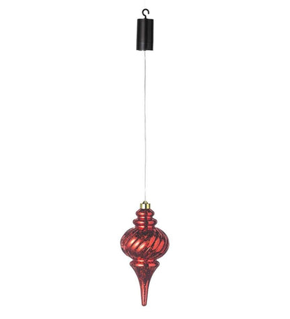 Plow & Hearth Deck & Patio Accents Outdoor Living Indoor/Outdoor Shatterproof Holiday Lighted Hanging Ornament - Finial, Red