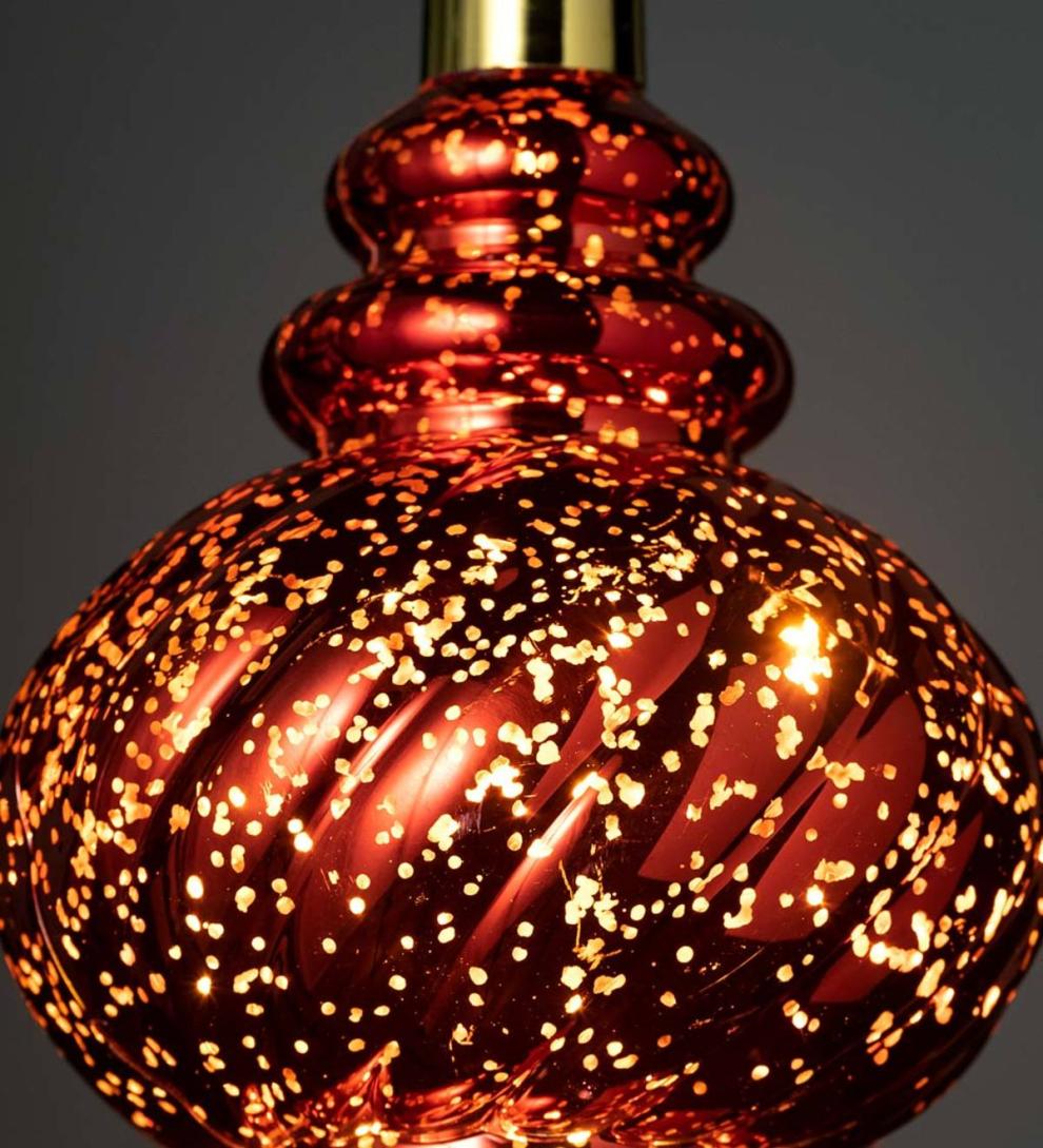 Plow & Hearth Deck & Patio Accents Outdoor Living Indoor/Outdoor Shatterproof Holiday Lighted Hanging Ornament - Finial, Red