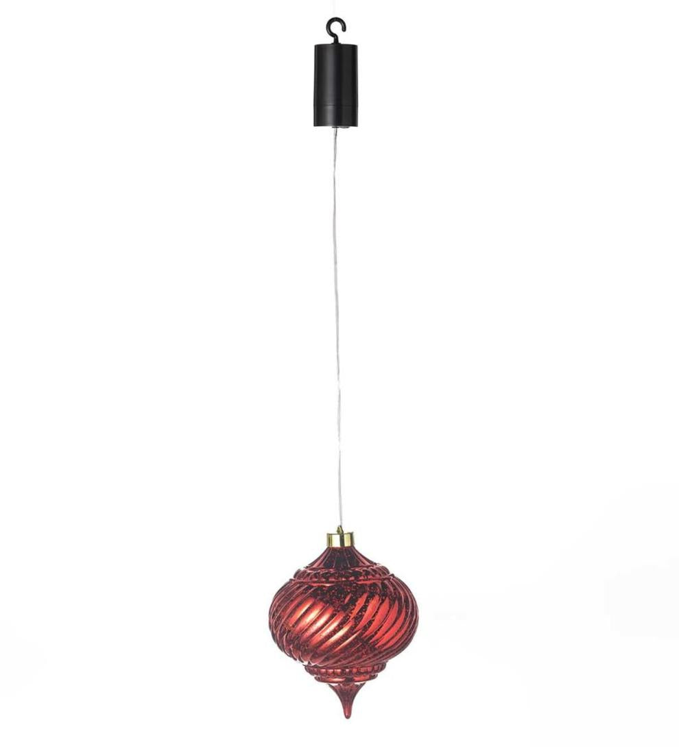 Plow & Hearth Deck & Patio Accents Outdoor Living Indoor/Outdoor Shatterproof Holiday Lighted Hanging Ornament - Finial, Red
