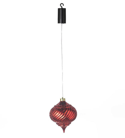 Plow & Hearth Deck & Patio Accents Outdoor Living Indoor/Outdoor Shatterproof Holiday Lighted Hanging Ornament - Finial, Red