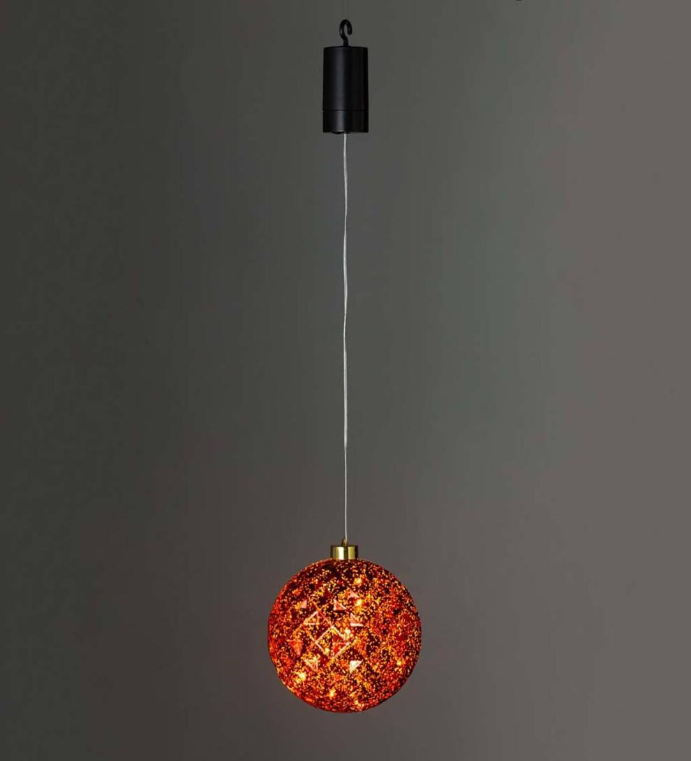 Plow & Hearth Deck & Patio Accents Outdoor Living Indoor/Outdoor Shatterproof Holiday Lighted Hanging Ornament - Finial, Red