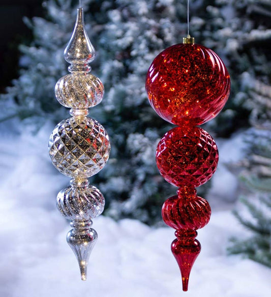 Plow & Hearth Deck & Patio Accents Outdoor Living Indoor/Outdoor Shatterproof Holiday Lighted Large Finial Hanging Ornament - Finial Red